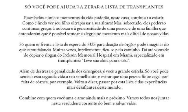 Fasano Campanha Doação de Órgãos Fasano Campanha Doação de Órgãos