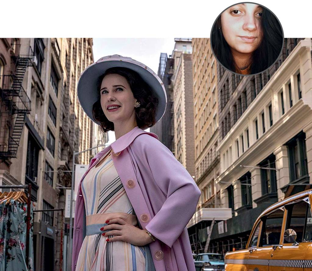 Alice – Séries do ano Foto de Alice com uma imagem ilustrativa da série The Marvelous Mrs. Maisel