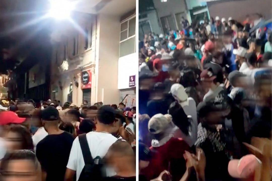 Duas fotos de aglomeração