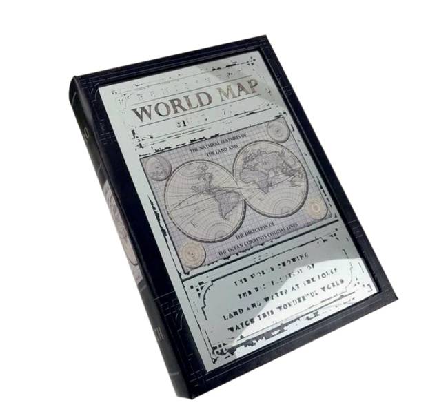 Caixa Livro Decorativa World Map Preta Espelhada do Extra