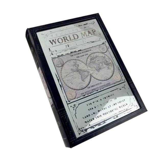Caixa de livro mundo.jpg Caixa Livro Decorativa World Map Preta Espelhada do Extra