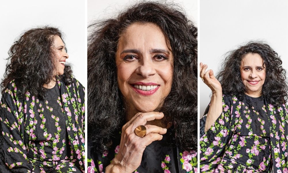 Montagem com três retratos de Gal Costa