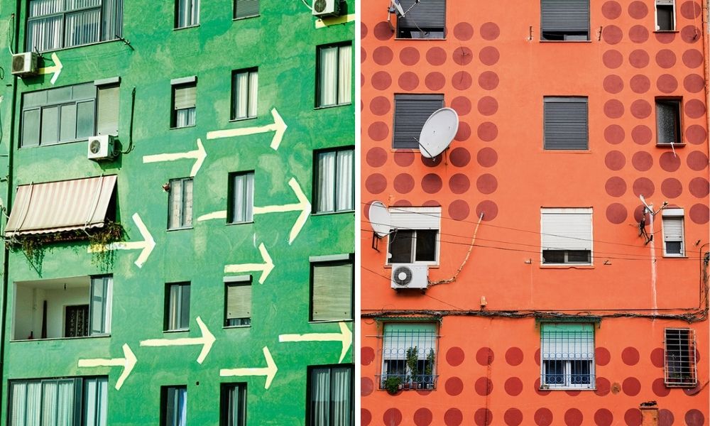 Getty images Fachadas verde e laranja da capital da Albânia