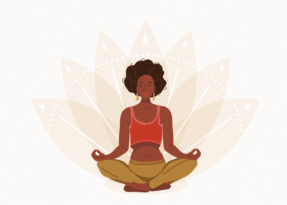 Mulher meditando na posição flor de lótus