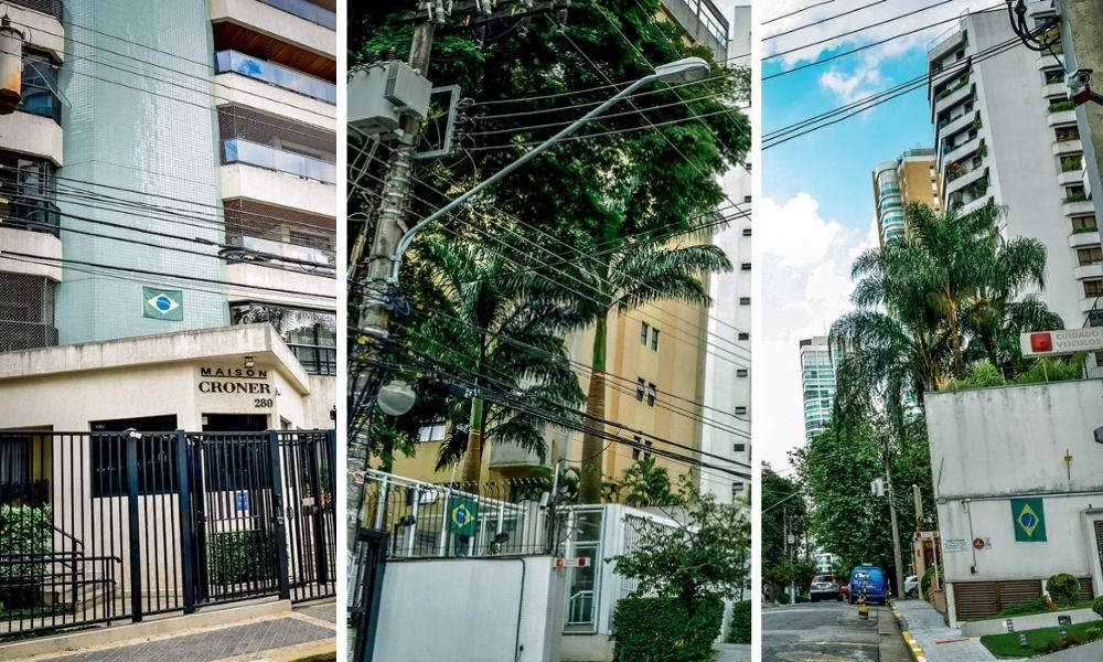 Bandeiras do Brasil espalhadas pelos prédios