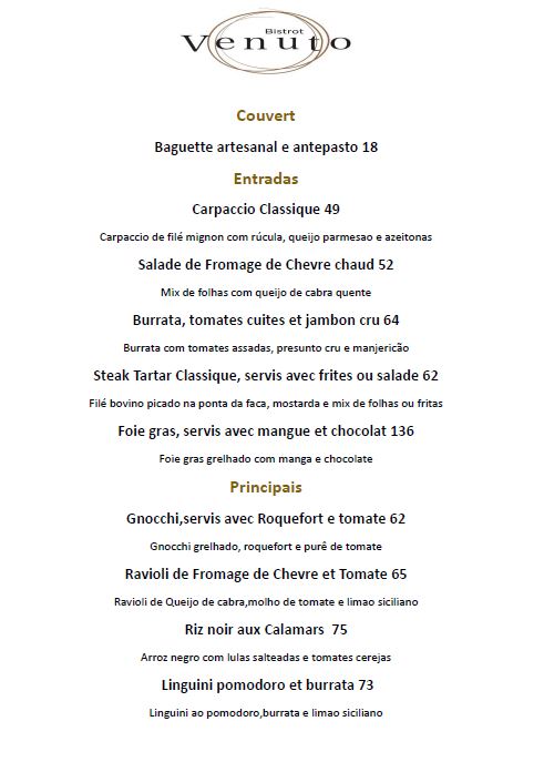 Cardápio – Bistrot Venuto Cardápio - Bistrot Venuto