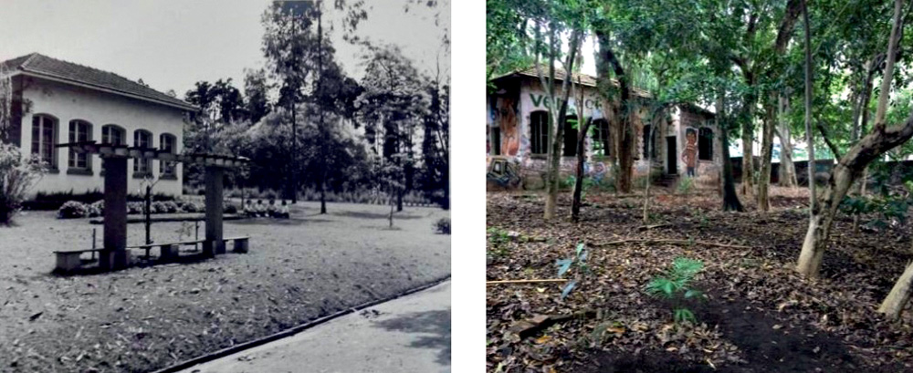 Casa das Araras.jpg Casa das Araras, no séculos XIX, em preto e branco, e a mesma casa depredada à direita
