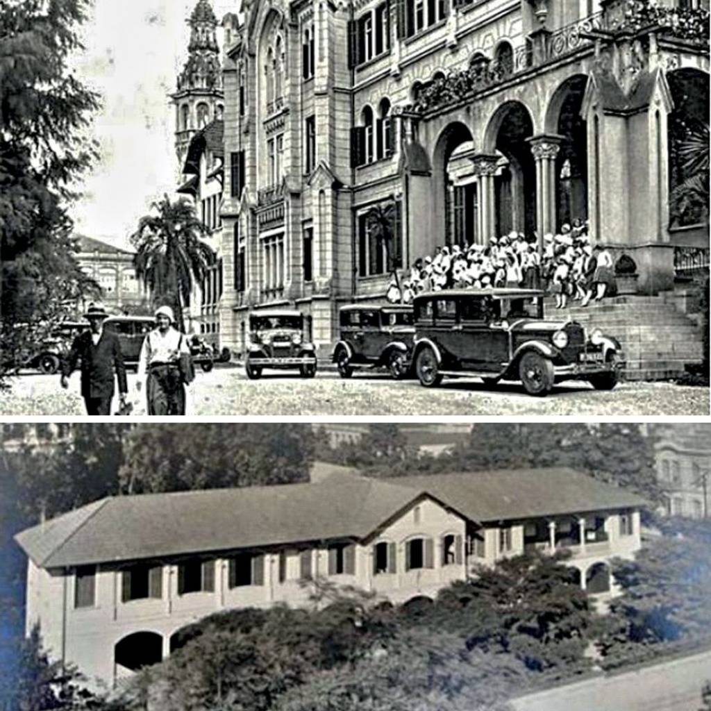 Colégios Parque Augusta Fachadas dos colégios Des Oiseaux (no alto) e Santa Mônica. Ambas as fotos em preto e branco