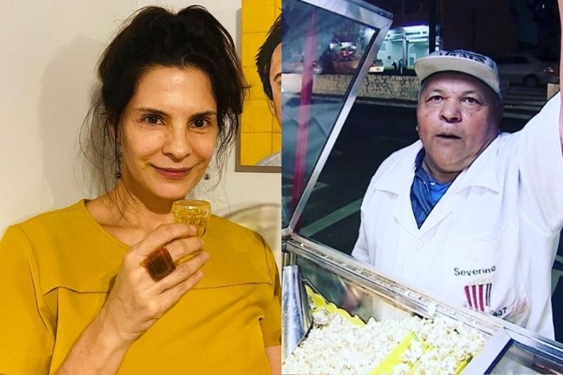 Helena Ranaldi e pipoqueiro Seu Severino