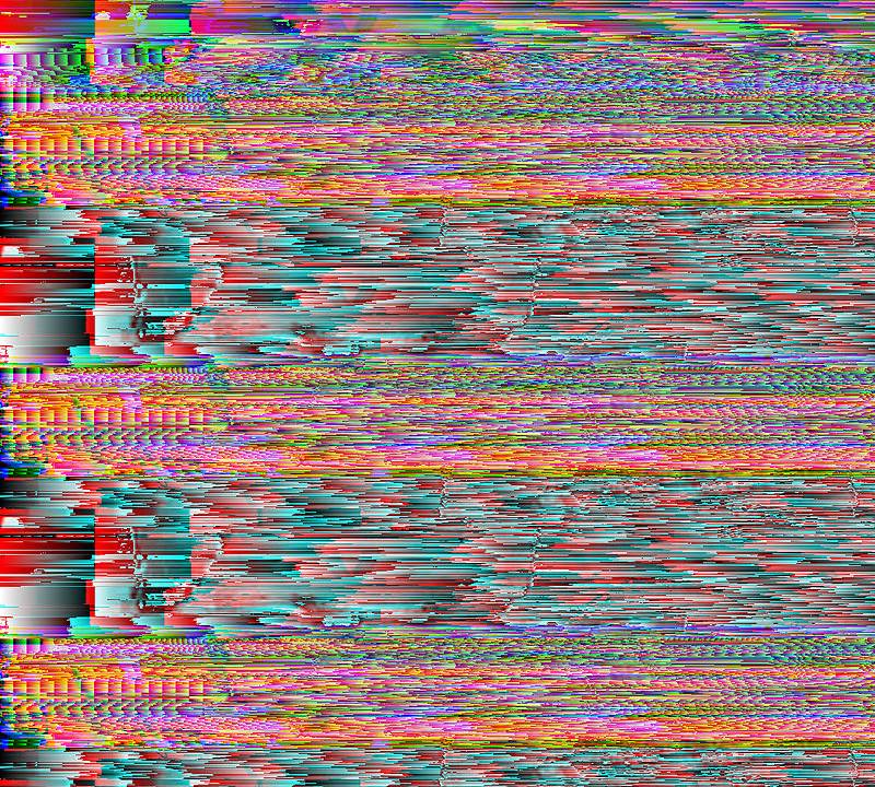 Obra de glitch-art, tela colorida com ruídos parecidos com as de sintonização canal de uma televisão