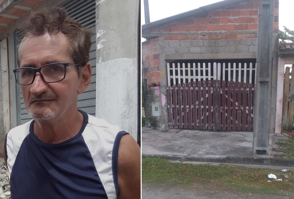 Imagem dupla: à esquerda, foto do homem desaparecido e, à direita, foto da fachada da casa