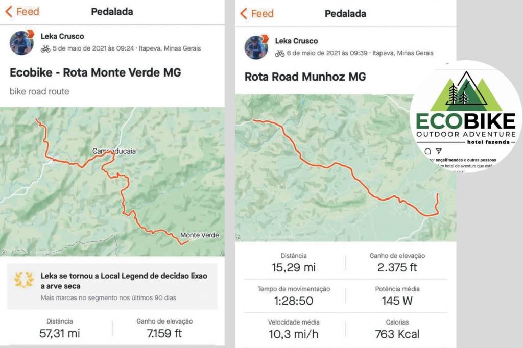 pedaladas-fantasmas-câmara-deputados-bike à esquerda, dois prints de trajetos feitos por Alessadra de bike, no detalhe, à direita, o logo do hotel para qual ela trabalhava