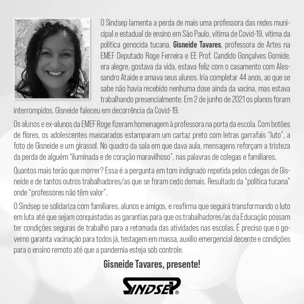 nota-sindsep-morte-professora-covid nota de pesar da sindsep