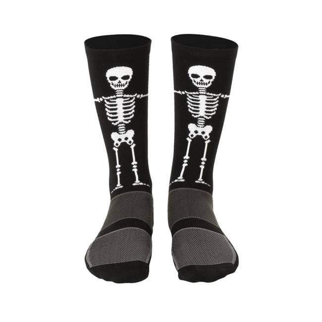 Meia esqueleto Hupi Centauro Um par de meias pretas com um esqueleto branco estampado