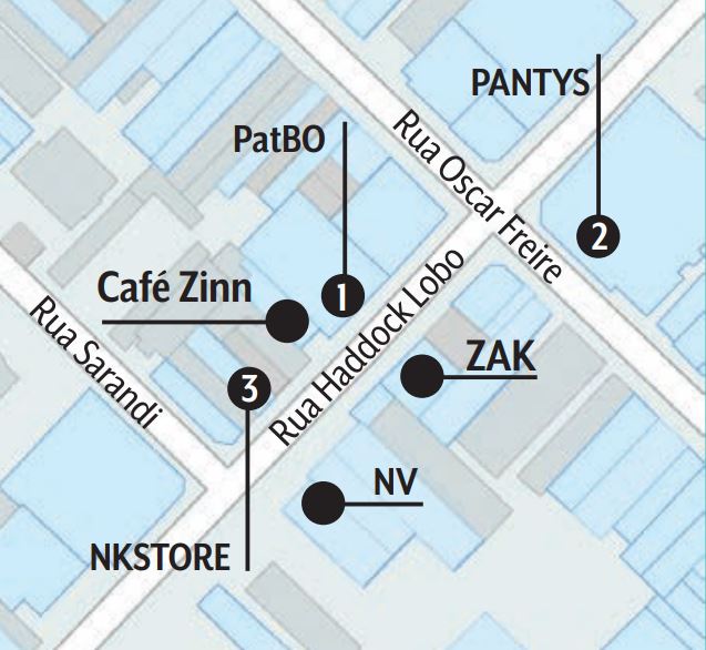 Haddock-Lobo-reabertura-mapa-lojas mapa da região da haddock lobo entre as ruas oscar freire e sarandi, com identificação de localização das logas pantys, parbo, zak, nv, café zinn e nk store