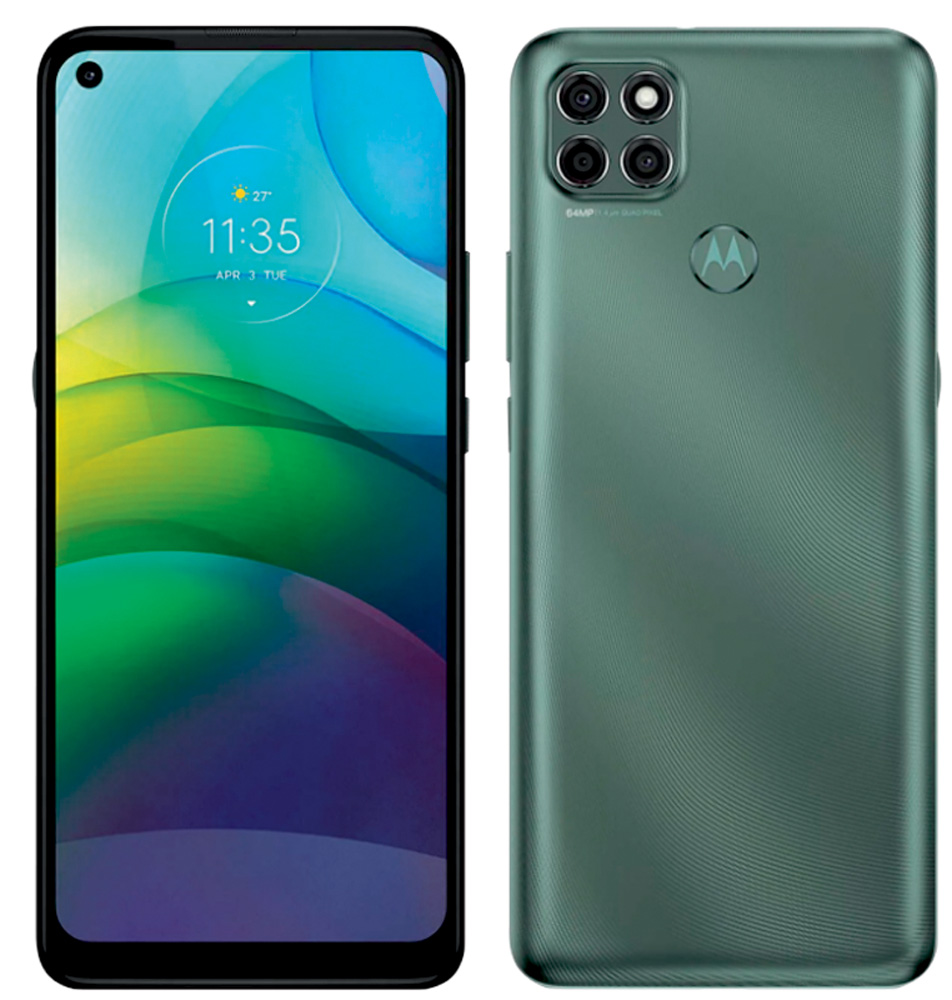 celular moto g.png Um celular smartphone verde-água com tela inicial colorida