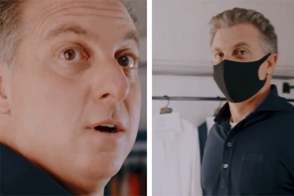 Montagem mostra, à esquerda, Huck com cara de surpreso em camarins da TV Globo; à direita, ele está usando máscara e olhando para a câmera