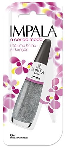 impala prata Embalagem com flores roxas e o esmalte dentro, com interior prata de glitter