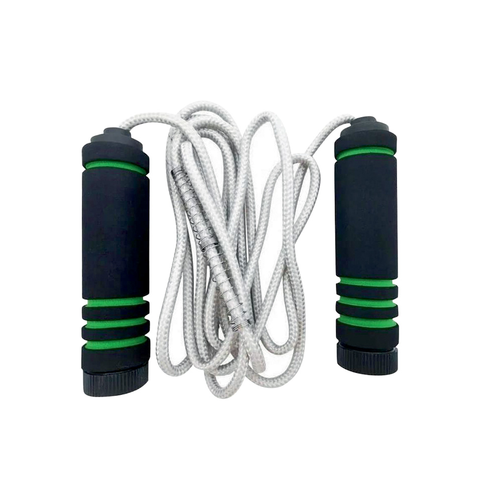 corda.jpg Uma corda com a extensão dobrada. Apoio das mãos é preto com detalhe verde