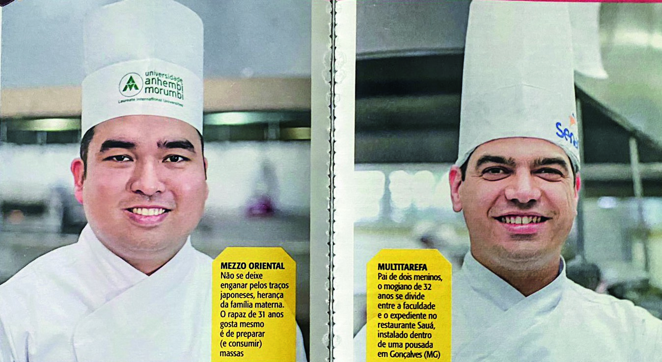 Foto da revista com dois homens com chap&eacute;u de chef lado a lado.