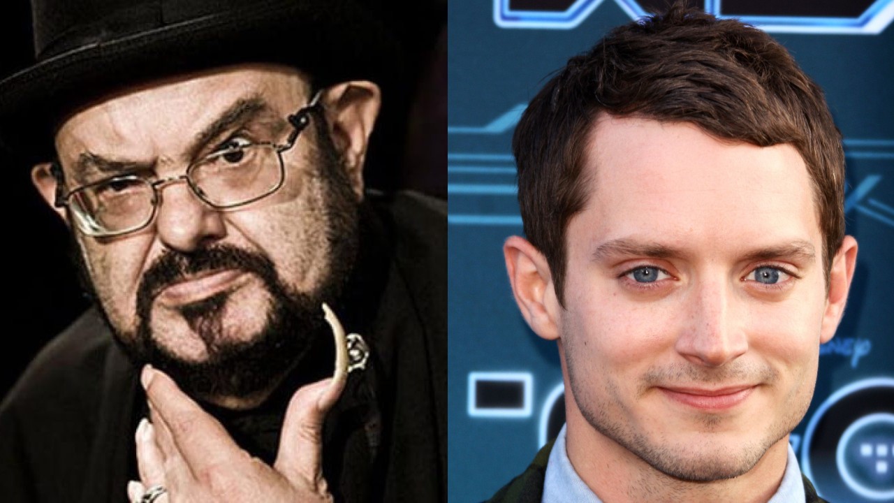 Montagem com uma foto de Zé do Caixão e outra de Elijah Wood