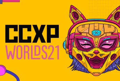 Imagem mostra ilustração de mulher-gato e logo da CCXP Worlds 2021