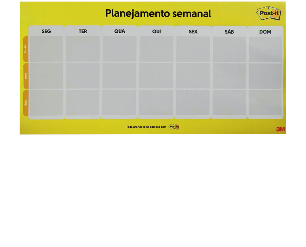 calendário semanal post it.jpg Uma placa de papel com divisão de dias da semana