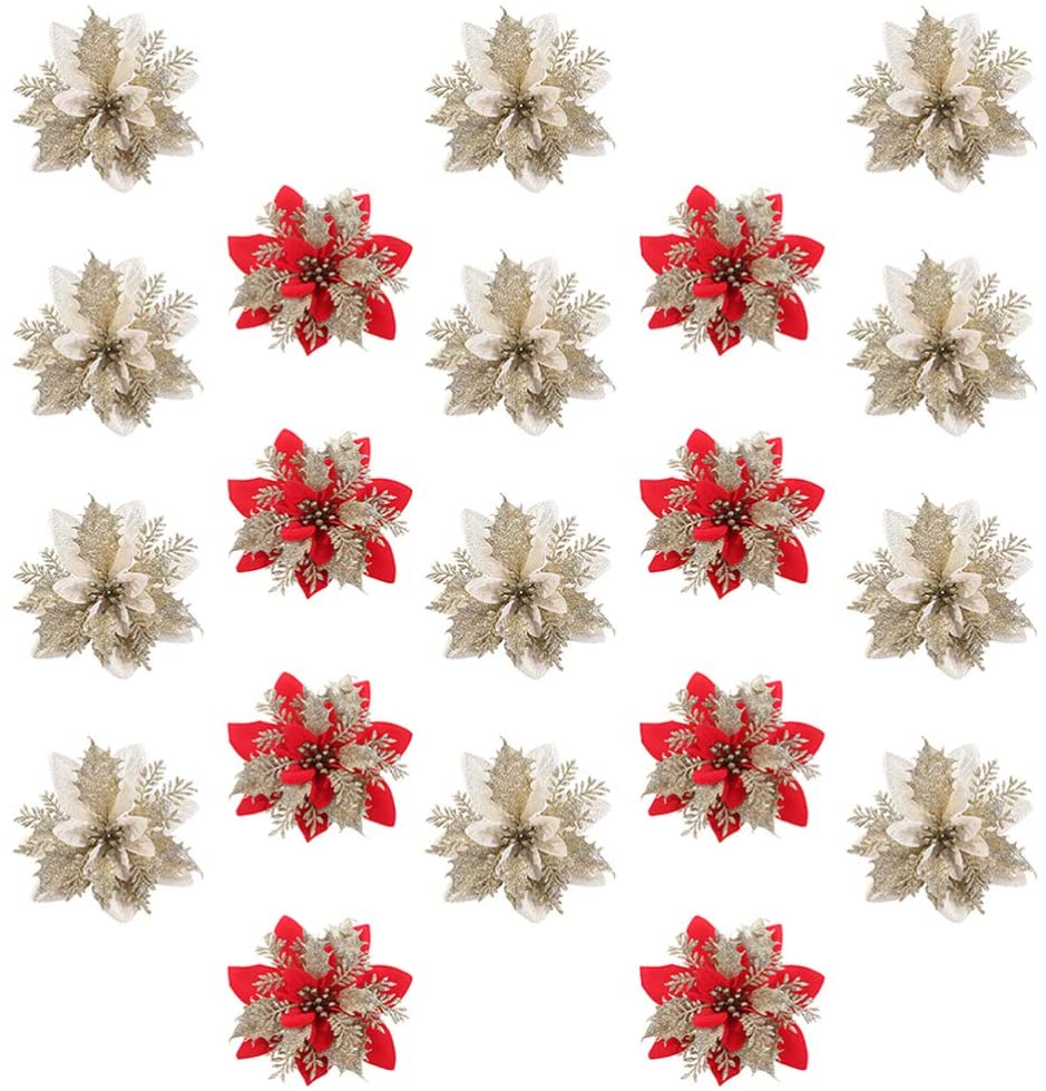 flores artificiais Várias florzinhas vermelhas ou douradas