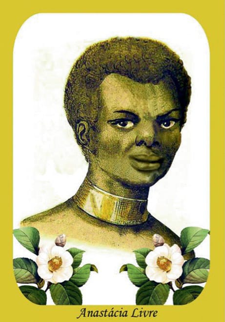 anastacia Gravura antiga de uma mulher negra de cabelos curtos. Ela olha para frente e sorri.