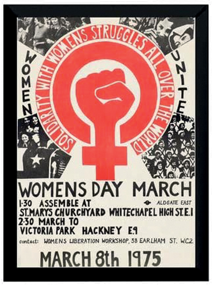 51d2DlA3A6L._AC_.jpg Cartaz comemorativo do Dia da Mulher em tons de preto, branco e vermelho. O símbolo do feminismo está no centro