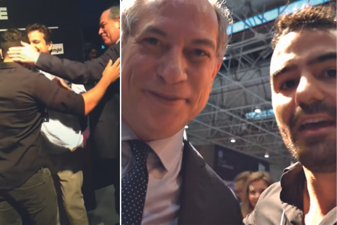arthur do val e ciro gomes Duas imagens. À esquerda, dois homens, um com a mão sobre a nuca do outro. À direita, os mesmos homens tirando uma selfie juntos.