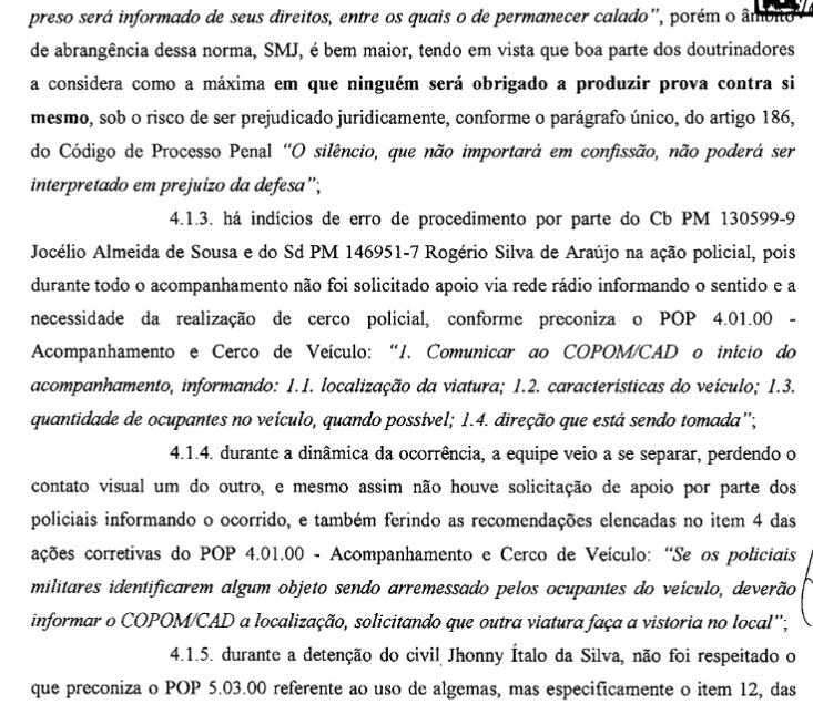 Jhonny Italo da Silva Imagem mostra documento que mostra depoimentos de policial e acusado de tráfico de drogas