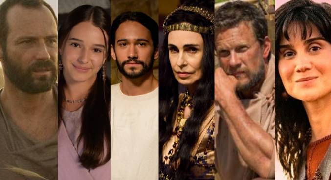 Montagem exibe rosto de vários personagens da novela Reis.