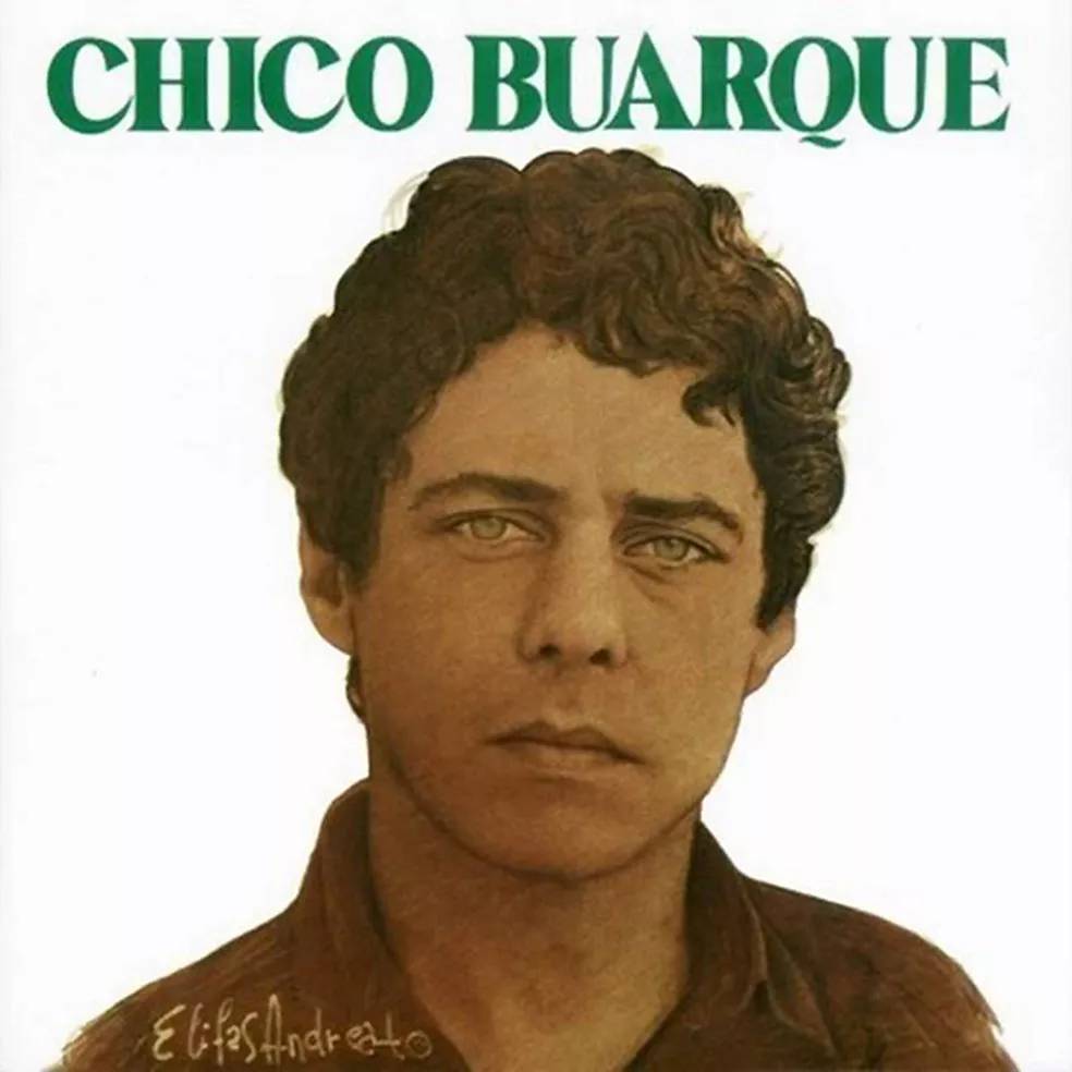chicobuarquevida Imagem mostra capa de disco com desenho de homem com olhos verdes.