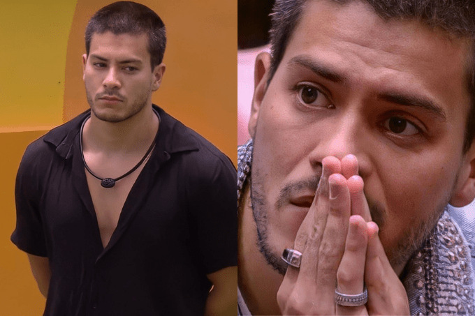 Duas imagens. À esquerda, homem sério, com camisa preta. À direita, o mesmo homem, com a feição preocupada, com a mão sobre a boca