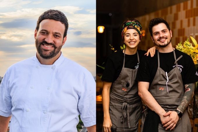 Montagem com as fotos dos chefs Marcelo Corrêa Bastos, Gabriel Coelho e Júlia Tricate