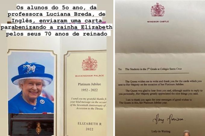 Alunos recebem agradecimento de rainha Elizabeth