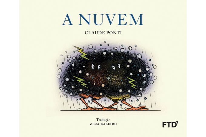 Capa do livro tem ilustração de nuvem chuvosa de onde saem quatro patas de pintinhos