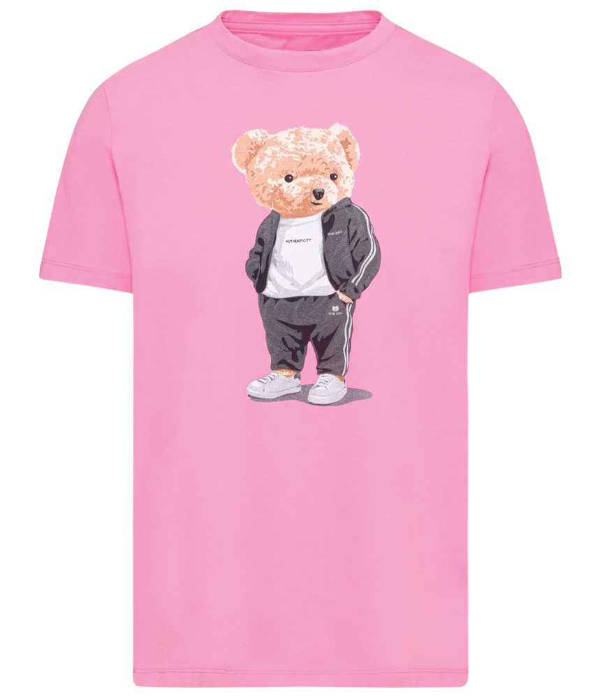 Camiseta.jpg Camiseta rosa com estampa de ursinho usando moletom