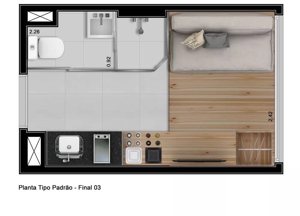 Planta de apartamento de 10 metros quadrados.
