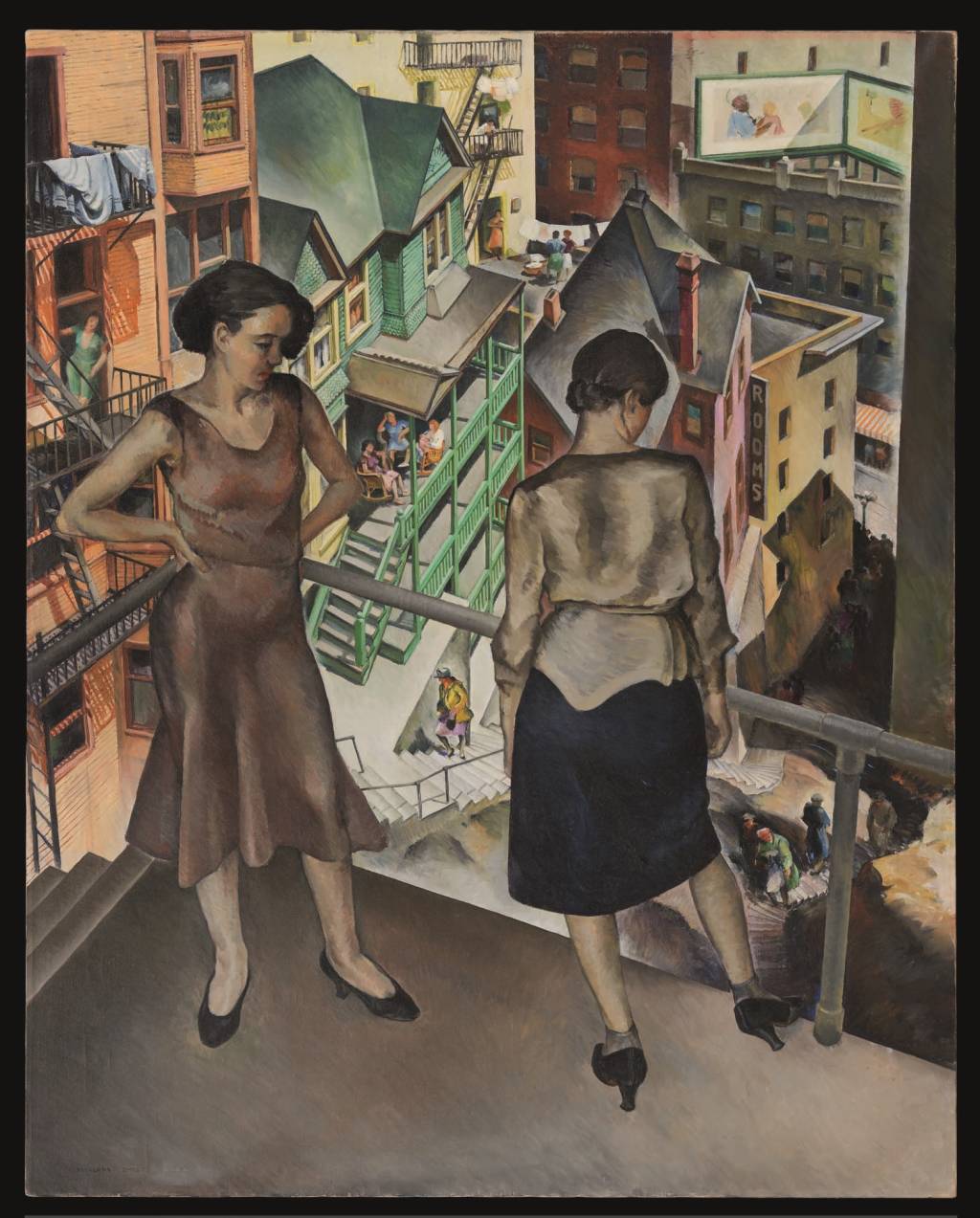 32.17 Pintura destaca duas mulheres em sacada.