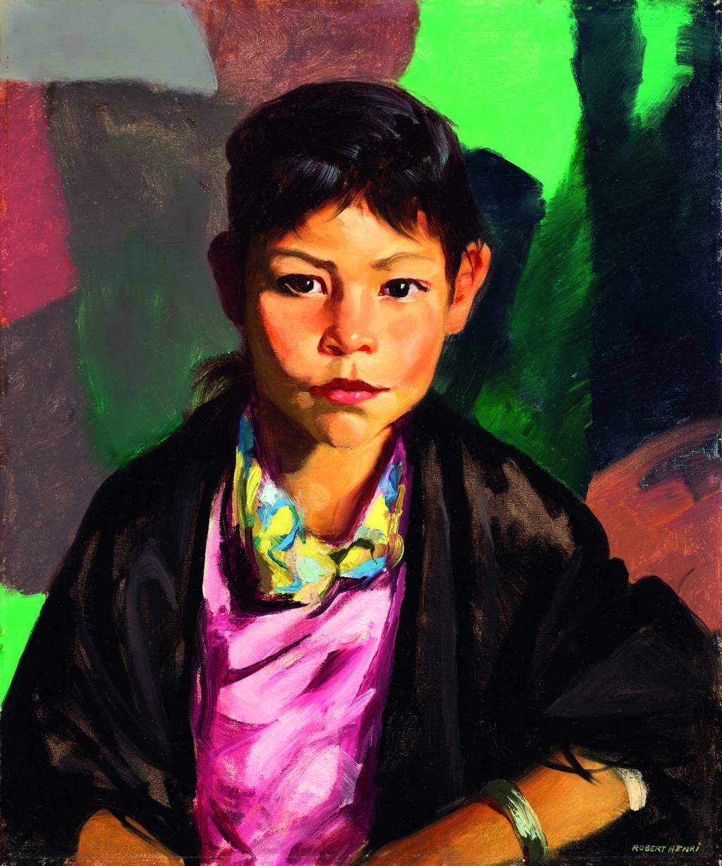 20.3.2 Menina de cabelo curto com roupa rosa e fundo colorido aparece em pintura.
