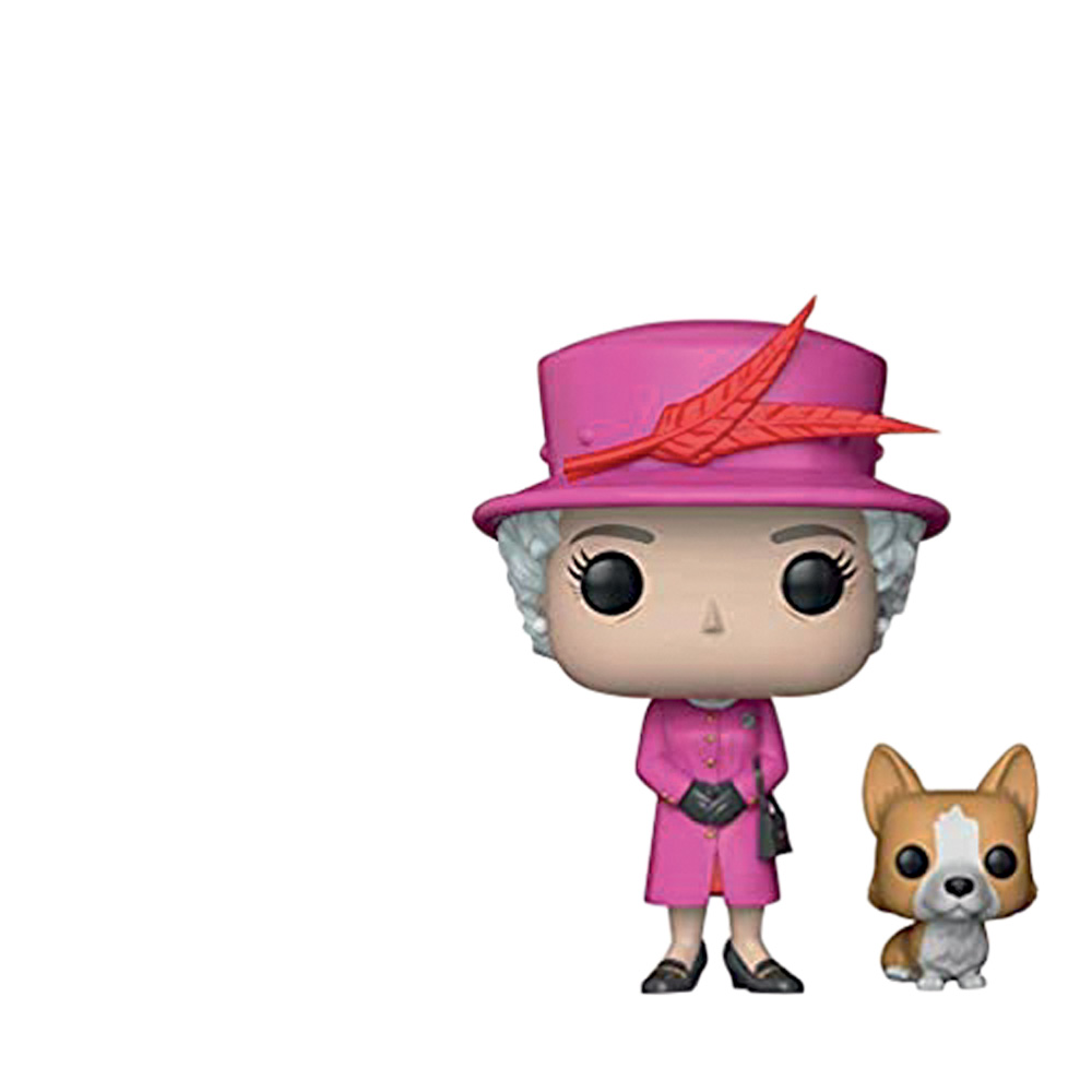 funko.jpg Boneco Funko Pop da Rainha Elizabeth II e um de seus cachorrinhos