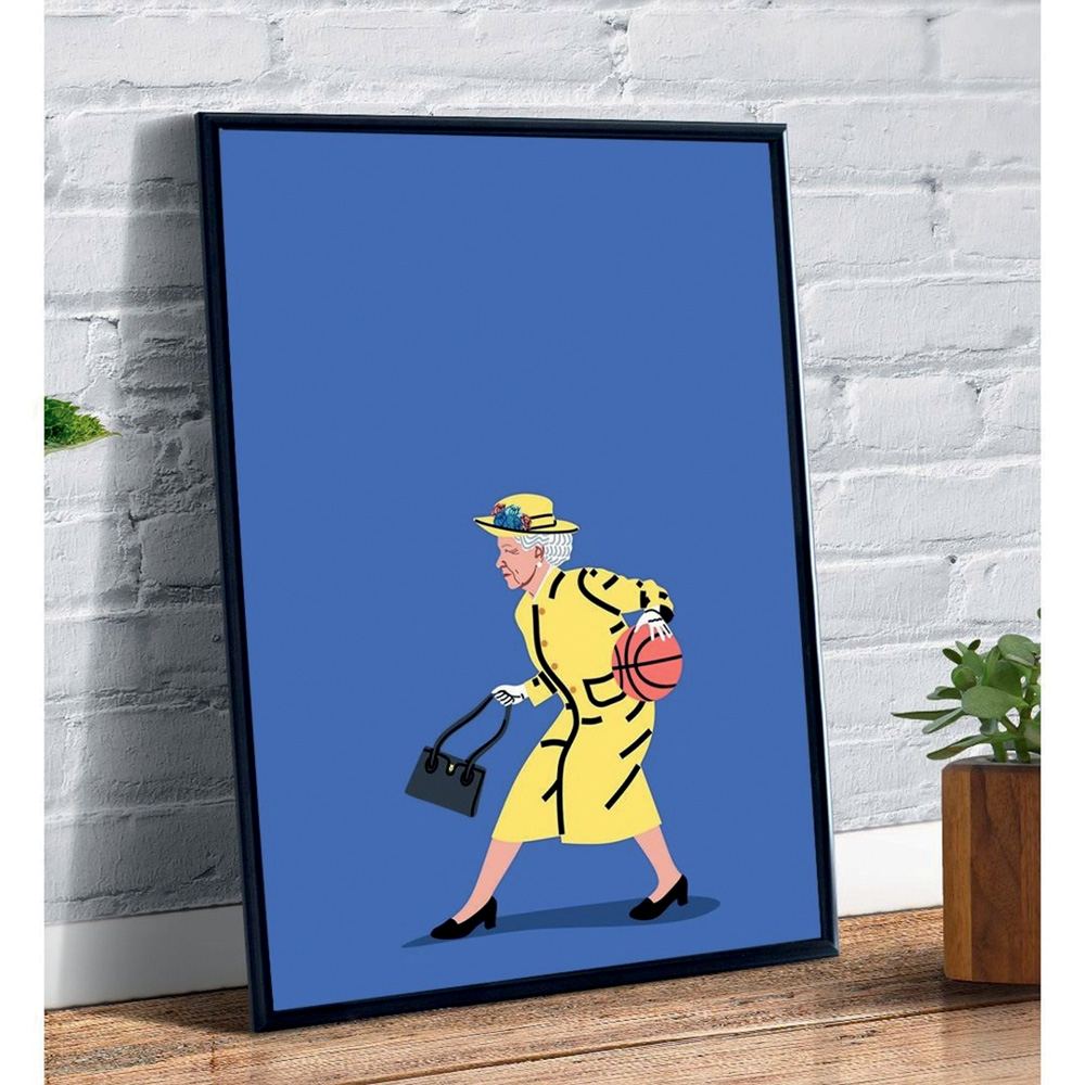 quadro Quadro com ilustração da Rainha Elizabeth II jogando basquete