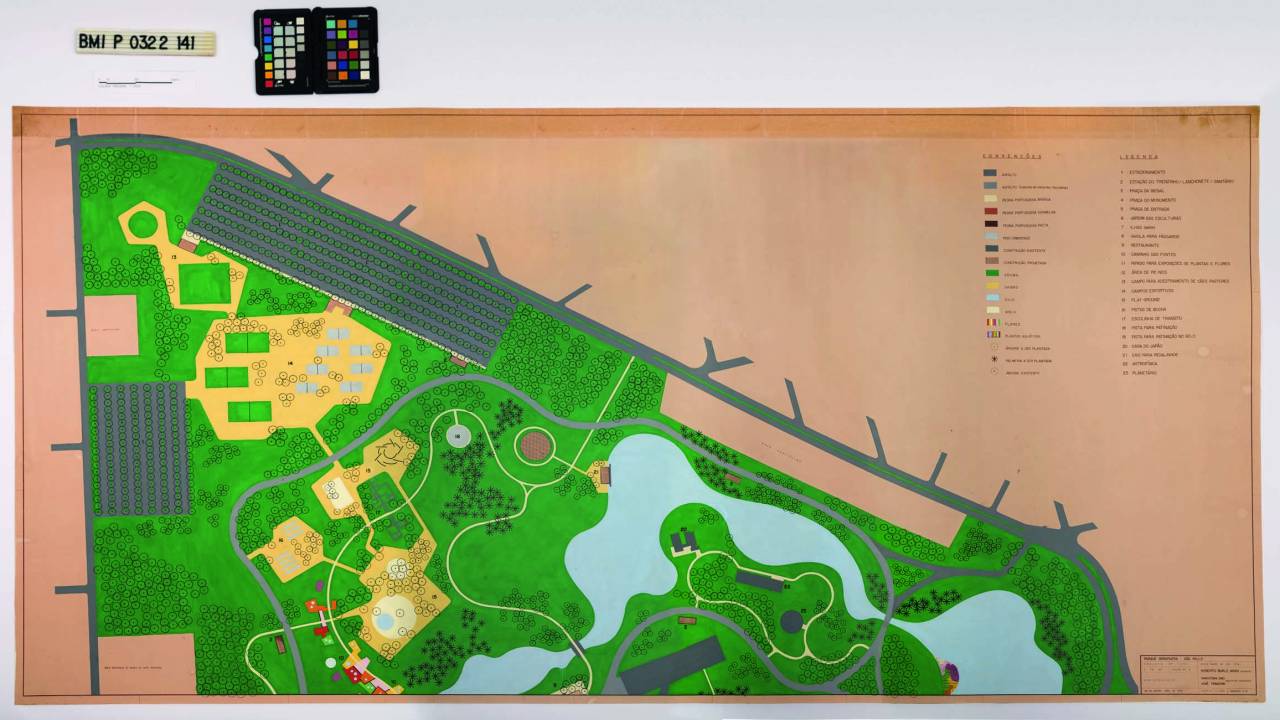 Parte de desenho de projeto de Burle Marx para o Parque Ibirapuera