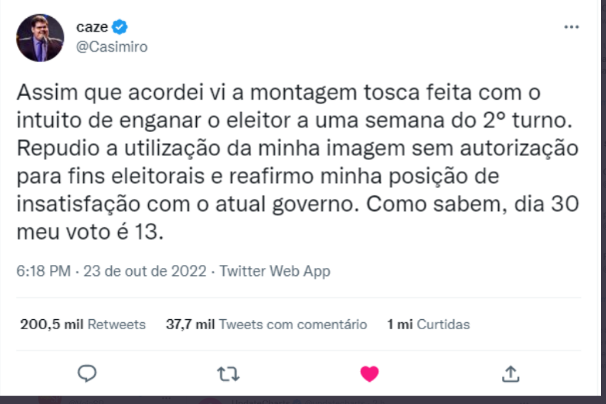 Post de Casimiro desmentindo Flávio Bolsonaro supera 1 milhão de curtidas
