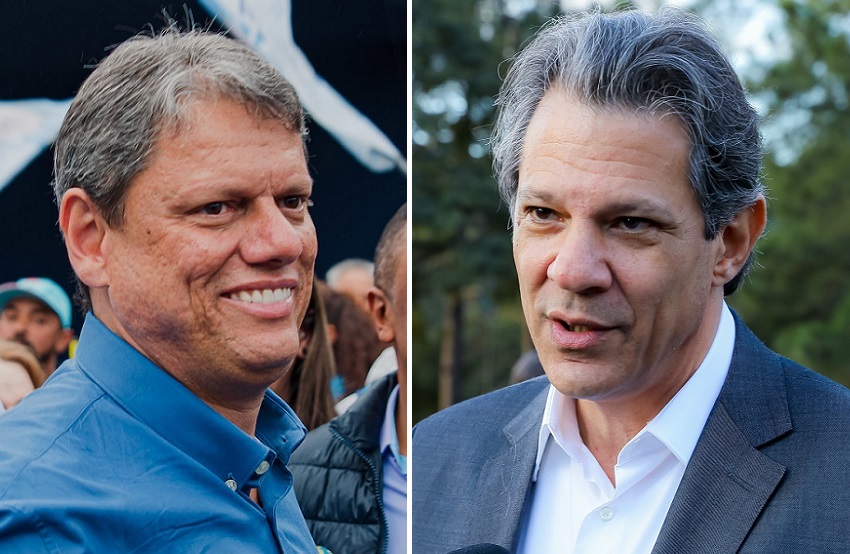 Montagem com fotos de Tarcísio de Freitas e Fernando Haddad