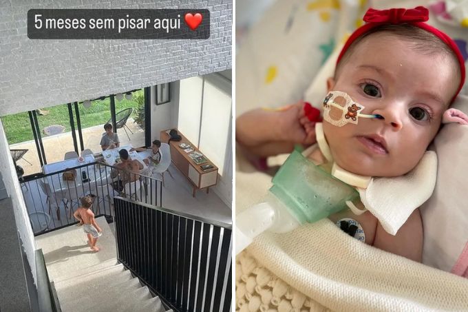 Letícia Cazarré volta para casa após passar 5 meses internada com a filha