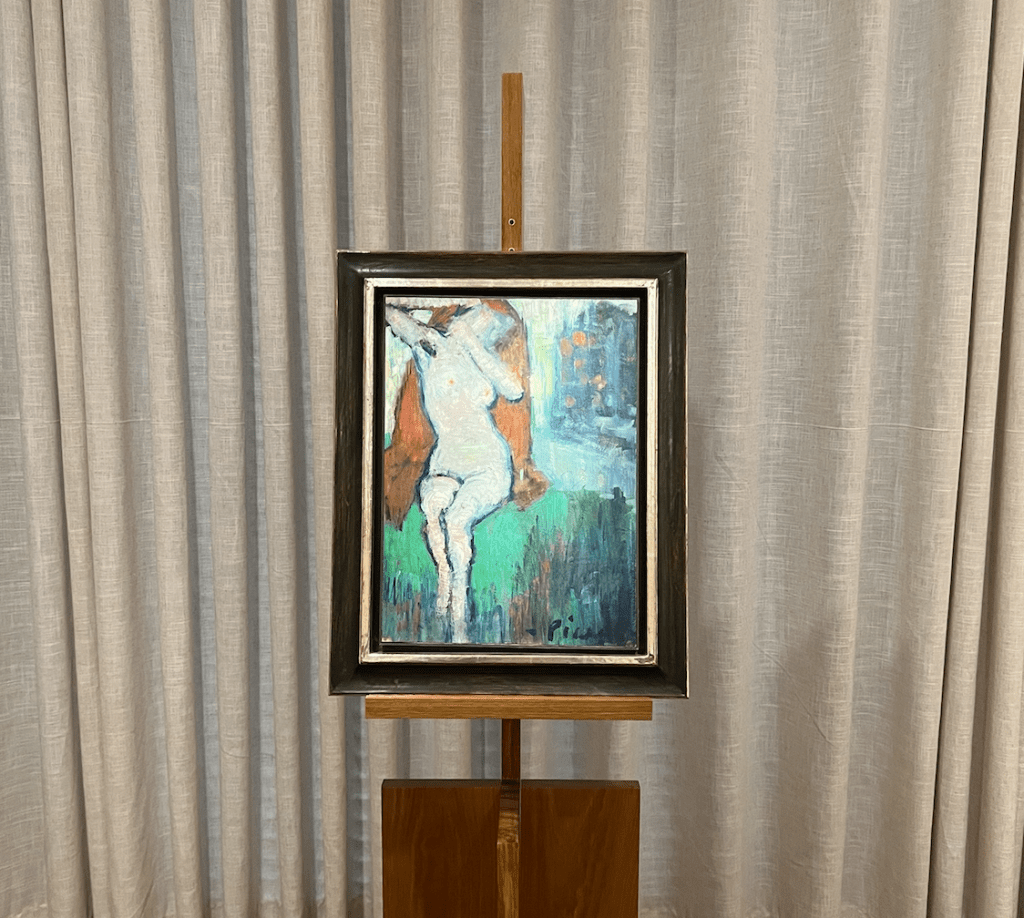 O-grande-destaque-da-seleção-é-a-tela-Mulher-Nua-Sentada-de-Pablo-Picasso O grande destaque da seleção é a tela “Mulher Nua Sentada”, pintada por Pablo Picasso em 1901.