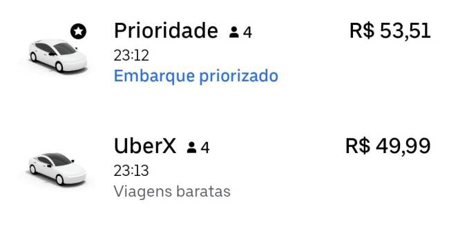 Captura de tela do app do Uber